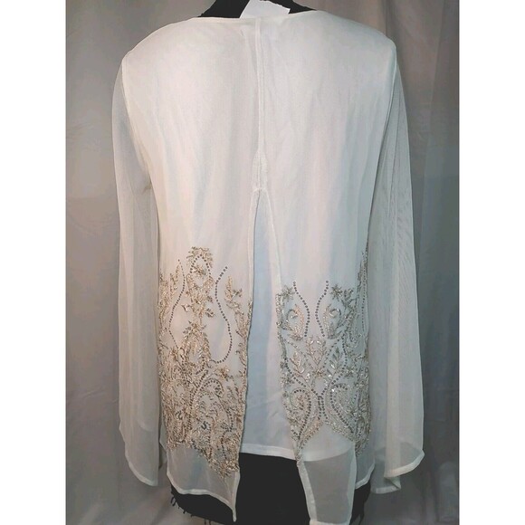 Chenault Women Ivory Mesh Lined‎ Gold Floral Embroidered Tunic Size L - Picture 6 of 8